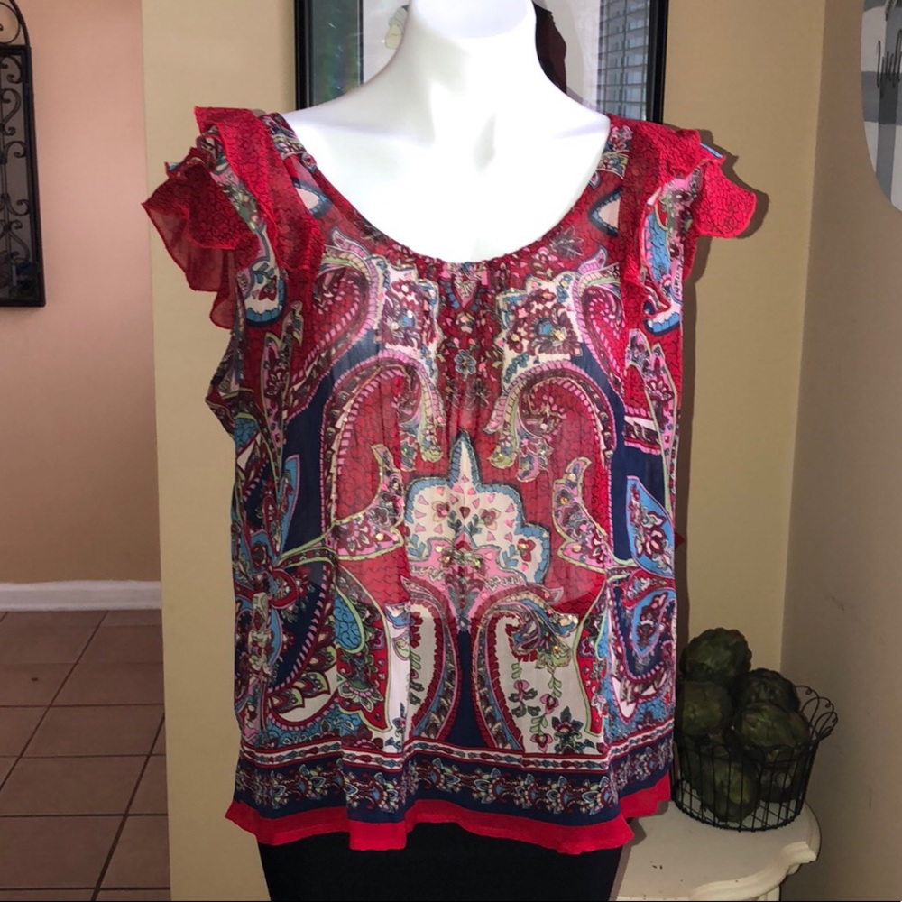 Bila Petite Large Sheer Boho Tank Top Blou…